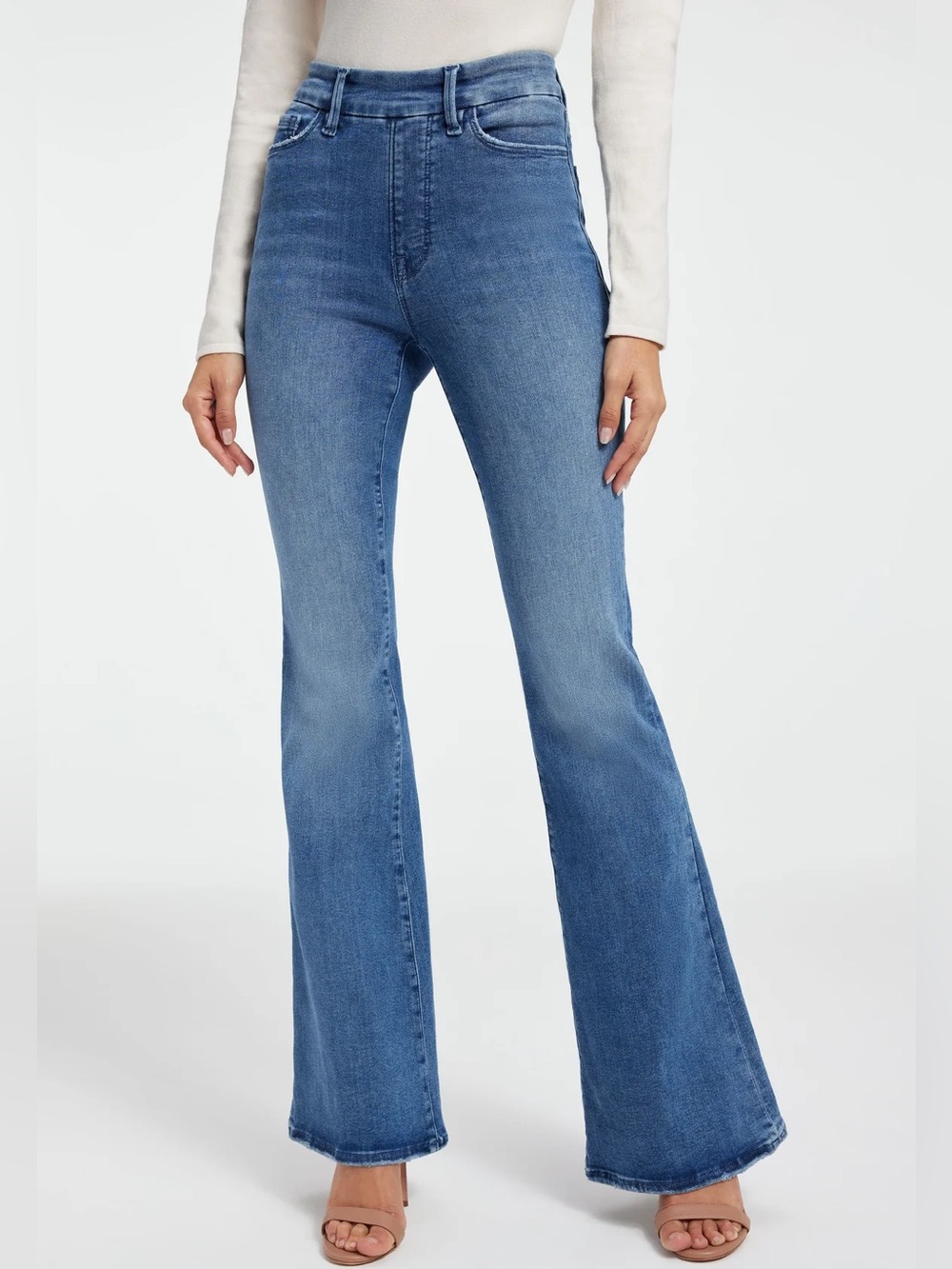 Good American Power Stretch Pull-On Flare Jeans